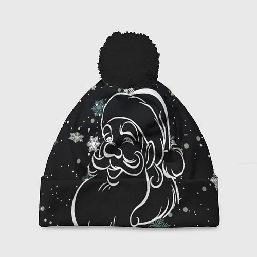 Шапка c помпоном Дед Мороз и снежинки / 3D-Черный – фото 1