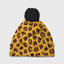 Шапка с помпоном Текстура леопарда, цвет: 3D-черный
