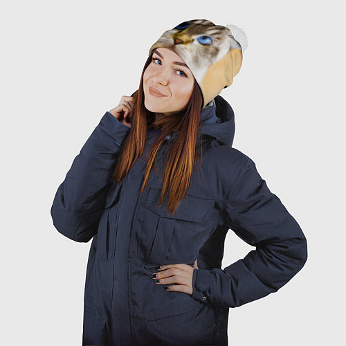 Шапка c помпоном Кошка породы шотландская вислоухая косоглазая / 3D-Белый – фото 2