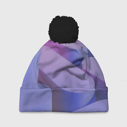 Шапка c помпоном Абстрактные фиолетовые прямоугольники со скругленн / 3D-Черный – фото 1