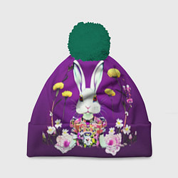 Шапка с помпоном Кролик с одуванчиками, цвет: 3D-зеленый