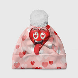 Шапка с помпоном Безумное сердце, цвет: 3D-белый