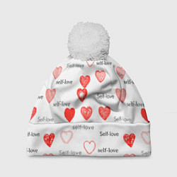 Шапка с помпоном Self love, цвет: 3D-белый