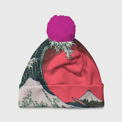 Шапка с помпоном Японская волна в красном цвете, цвет: 3D-малиновый
