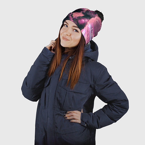 Шапка c помпоном Влюбленные кибер-котики / 3D-Черный – фото 2