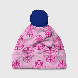 Шапка c помпоном Розовый орнамент
