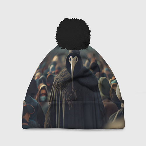Шапка c помпоном Чумной доктор в толпе / 3D-Черный – фото 1