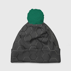 Шапка с помпоном Abstraction hexagon grey, цвет: 3D-зеленый