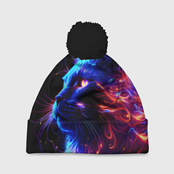 Шапка с помпоном Неоновый котёнок, цвет: 3D-черный
