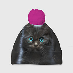 Шапка с помпоном Голубоглазый котенок, цвет: 3D-малиновый