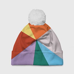Шапка с помпоном Разноцветные пересекающиеся треугольники, цвет: 3D-белый