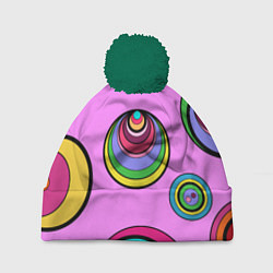 Шапка с помпоном Разноцветные круги, цвет: 3D-зеленый