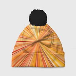 Шапка с помпоном Абстрактные лучи оттенков оранжевого, цвет: 3D-черный