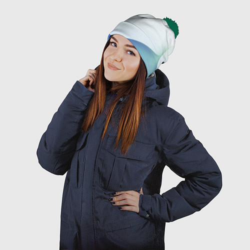 Шапка c помпоном Пастель из трёх цветов / 3D-Зеленый – фото 2