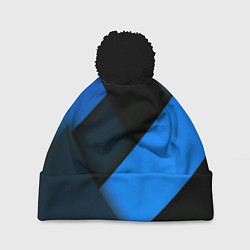 Шапка с помпоном Геометрия синие полосы, цвет: 3D-черный