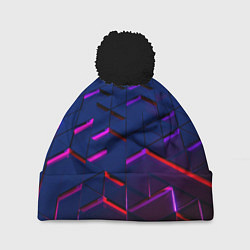 Шапка с помпоном Неоновые треугольники с подсветкой, цвет: 3D-черный