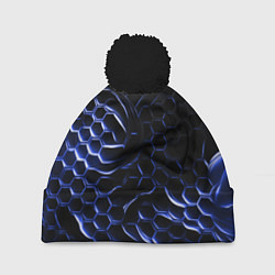 Шапка с помпоном Синие объемные плиты, цвет: 3D-черный