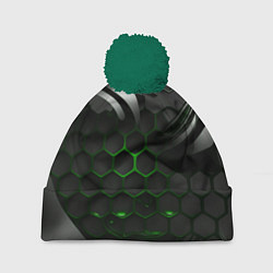 Шапка с помпоном Черные плиты и зеленая сетка, цвет: 3D-зеленый