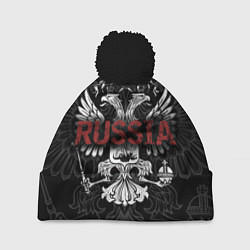 Шапка с помпоном Герб России с надписью Russia, цвет: 3D-черный