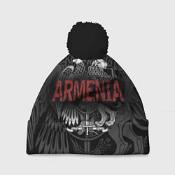 Шапка с помпоном Герб Армении с надписью Armenia, цвет: 3D-черный