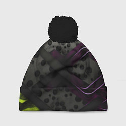 Шапка c помпоном Темная фиолетовая текстура с листьями