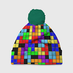Шапка с помпоном Тетрис цветные блоки, цвет: 3D-зеленый