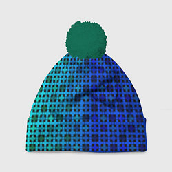Шапка с помпоном Сине-зеленый геометрический узор, цвет: 3D-зеленый