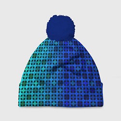 Шапка с помпоном Сине-зеленый геометрический узор, цвет: 3D-тёмно-синий