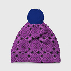 Шапка с помпоном Геометрический узор в пурпурных и лиловых тонах, цвет: 3D-тёмно-синий