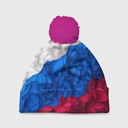 Шапка с помпоном Флаг России из цветов, цвет: 3D-малиновый
