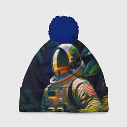 Шапка с помпоном Космонавт в зарослях, цвет: 3D-тёмно-синий