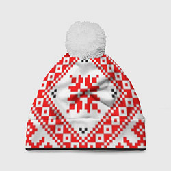 Шапка с помпоном Удмуртский стиль, цвет: 3D-белый