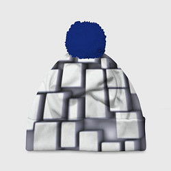 Шапка с помпоном Объемные белые плиты, цвет: 3D-тёмно-синий