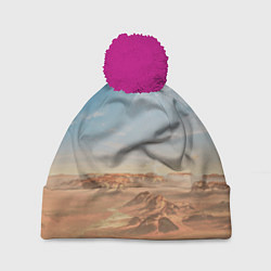 Шапка с помпоном Пустынная планета и спутник, цвет: 3D-малиновый