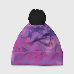 Шапка с помпоном Фиолетовый камуфляж, цвет: 3D-черный