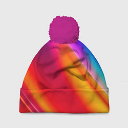 Шапка с помпоном Неоновая радуга, цвет: 3D-малиновый
