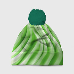 Шапка с помпоном Белые и зеленый волны, цвет: 3D-зеленый