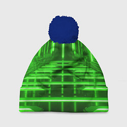Шапка с помпоном Зеленые световые объекты, цвет: 3D-тёмно-синий
