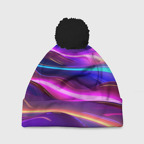 Шапка c помпоном Неоновые волны / 3D-Черный – фото 1