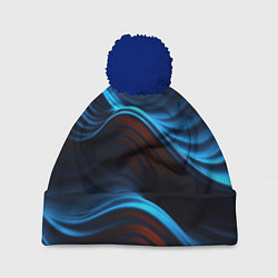 Шапка с помпоном Синие волны абстракт, цвет: 3D-тёмно-синий