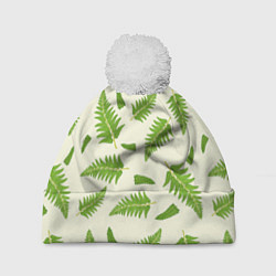 Шапка с помпоном Лесной зеленый папоротник, цвет: 3D-белый