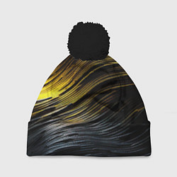 Шапка с помпоном Золотистые волны на черном, цвет: 3D-черный
