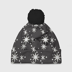 Шапка с помпоном Звёздные снежинки, цвет: 3D-черный