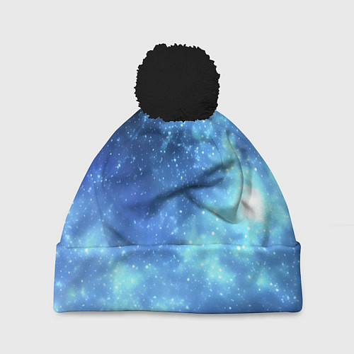 Шапка c помпоном Яркие звёзды в космосе / 3D-Черный – фото 1