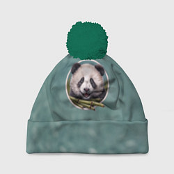 Шапка с помпоном Милая мордочка панды с бамбуком, цвет: 3D-зеленый