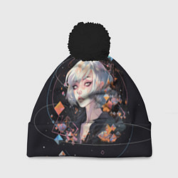 Шапка с помпоном Девушка с кристаллами, цвет: 3D-черный