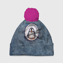 Шапка с помпоном Маленький забавный пингвинчик, цвет: 3D-малиновый