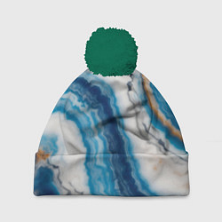 Шапка с помпоном Узор волна голубой океанический агат, цвет: 3D-зеленый