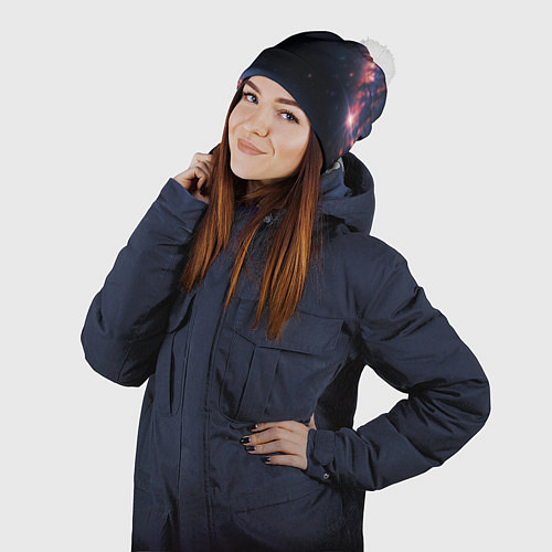 Шапка c помпоном Млечный путь в звездном небе / 3D-Белый – фото 2