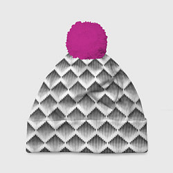 Шапка с помпоном Ромбы из черных треугольников, цвет: 3D-малиновый